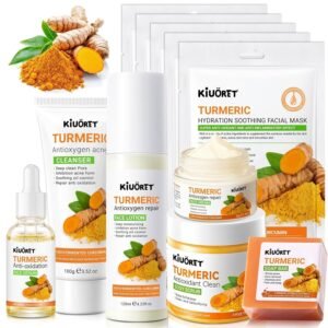 Turmeric Skin Care Set for Women – 11 PCS Turmeric Skincare Set with Cleanser, Soap, Scrub, Face Serum, Lotion, Cream, Facial Masks – Skin Care Sets & Kits Reduce Acne, Hydrating Skin for All Skins
