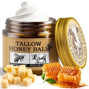 MINIBIRD Beef Tallow for Skin, Natural Facial Tallow and Honey Balm with Raw Honey Moisturizer for Face, Body & Hands – Suitable for All Skin, 1.76oz, Gold
