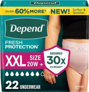 Depend Fresh Protection Adult Diapers, Incontinence Underwear for Women, Disposable, Maximum, XXL, Blush, 22 Count, Packaging May Vary