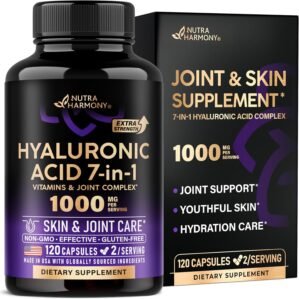 Hyaluronic Acid Supplements 1000 mg – Collagen | MSM | Boswellia | Vitamin D3, C & E – Hyaluronic Acid Capsules – Skin Hydratation & Joint Comfort Support – 7-in-1 Complex – Lab Tested – 120 Capsules
