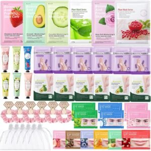 Spa Party Supplies for Women, Spa Party Favors,Facial Masks,Foot Mask,Under Eye Patches,Hand Mask,Hand Cream,Lip mask,Spa Day Kit,Birthday Pool Party Gifts for Women Sleepover,Baby Shower Favors