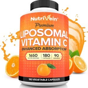 Nutrivein Premium Liposomal Vitamin C Supplement 1650mg – 180 Caps: High-Absorption High Dose Vitamin C Capsules for Whole-Body Defenses & Overall Well-Being