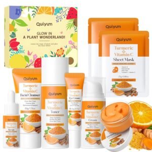 QUIYUM Skin Care Set, Turmeric Vitamin C Skincare 7PCS – Facial Skin Care Routine Kit for Women, Dark Spot Remover for Face, Reduce Acne, Oil Control, Deep Clean, Birthday Mother’s Day Gifts Sets