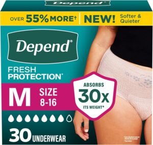 Depend Fresh Protection Adult Diapers, Incontinence Underwear for Women, Disposable, Maximum, Medium, Blush, 30 Count, Packaging May Vary