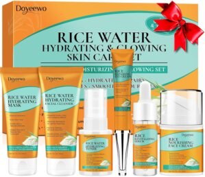 DOYEEWO Skin Care Set,6Pcs Women Teen Glass Skincare w/Korean Rice Extract,Hydrate Glow Repair Anti-Aging Facial Routine Kit Self Care Gifts for Women Mom Wife Teenage Girl Valentines Christmas Gifts