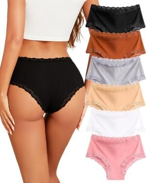 Sth Big Cotton Underwear for Women High Waisted Womens Underwear Pack Sexy Lace Edge Bikini Cheeky Panties Girls Brief