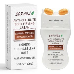 Cellulite Cream for Legs, Belly & Booty – Firming Jelly Gel with Massage Roller, Caffeine & Collagen Tightening Formula, Smooths Cellulite & Stretch Marks | Daily After Shower Use, 3.53 oz.