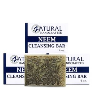 Zatural Neem Cleansing Bar – 100% Plant-Based Neem Oil Soap for Face and Body – Cold-Pressed, Vegan, and Fragrance-Free – Natural Skin Support – 4 oz (3 Bars)
