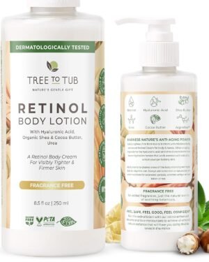 Tree To Tub Retinol Body Lotion – Hydrating Body Cream, Advanced Firming Cream w/Hyaluronic Acid & Shea Butter, Fragrance-Free Body Lotion for Crepey Skin for Older Women & Men