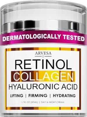 Retinol Cream for Face with Collagen and Hyaluronic Acid – Anti Aging Wrinkle Cream for Women and Men – Day and Night Facial Moisturizer for Tightening and Skin Firming – Crema Hidratante Para la Cara