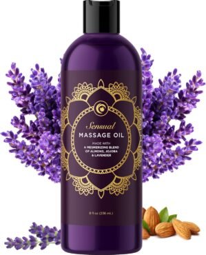 Aromatherapy Sensual Massage Oil for Couples – Relaxing Lavender Massaging Oil for Massage Therapy with Vitamin E Jojoba & Sweet Almond – Naturally Scented Vegan Non GMO & Gluten Free (8 Fl Oz)