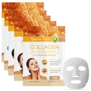 Natural Chemist Collagen & Manuka Honey Sheet Face Mask – Anti-Aging, Hydrating, Skin Firming, Reduces Fine Lines, Dermatologist Tested, Cruelty Free Korean Skin Care For All Skin Types – 5 Masks