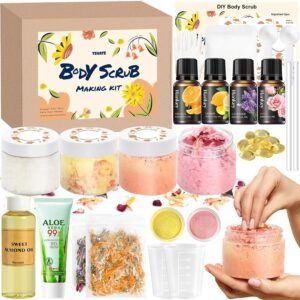 TSVATE Body Scrub Making Kit- Make Your Own Salt Body Scrub, Salt Scrub for Body with Almond Oil, Moisturizing and Exfoliating Dry Skin Hand Foot, DIY Organic Body Care Gifts For Women & Men