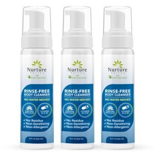 Nurture Rinse Free Waterless Foaming Cleanser for Women, Camping, Elderly & Hospital Care | No Rinse Body Wash with Aloe for Sensitive Dry Skin | Moisturizing & Gentle Cleanser