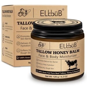 ELBBUB Whipped Tallow Cream for Face & Body – 100% Grass-Fed Beef Tallow, Natural Honey & Beeswax Moisturizer, Deep Hydration & Nourishment, Oil-Free & Unscented, Fast Absorbing