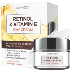 Skin 2.0 Retinol & Vitamin E Face Moisturizer – Dermatologist Tested, Hydrating, Restores Sun-Damaged Skin, Anti-Aging – Reduces Acne Scars, Clean Beauty, Cruelty-Free Korean Skincare – 1.69 Fl oz