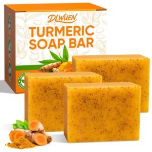 3 Packs Turmeric Soap Bar for Face & Body Cleanser, Organic Lemon Turmeric Soap with Vitamin C, Gentle Handmade Formula for Smoothing & Moisturizing Skin, Suitable for All Skin Types – 10.59 oz