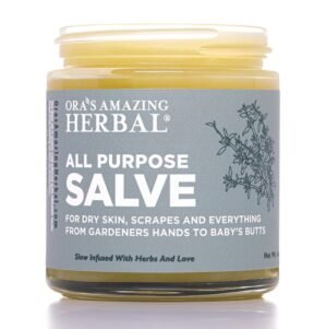 Ora’s Amazing Herbal All Purpose Salve, Herbal Healing Skin Balm with Tea Tree, Natural Cream for Dry Cracked Hands, Comfrey Calendula Plantain Thyme Beeswax, Soothing Itch Relief, 4 oz
