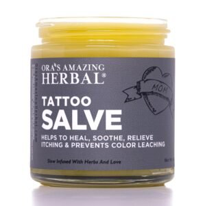 Natural Tattoo Salve,Tattoo Aftercare Balm for New & Old Inked Skin, Moisturizing & Itch Soothing Cream, Petroleum Free & Color Restoring Tattoo Ointment, 4oz, USA made – Ora’s Amazing Herbal