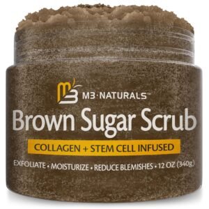 Brown Sugar Scrub Face Foot & Body Exfoliator Infused with Collagen and Stem Cell Exfoliating Salt Body Scrub for Toning Skin Cellulite Skin Care, 12oz by M3