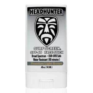 Headhunter Sunscreen Face Stick SPF 45, Waterproof Surf Sunblock for Waterman, Water-Resistant Facial Sunscreen for Ultra-Sport Protection and Solar Defense (80 min), Tinted Light Brown (1 pack)
