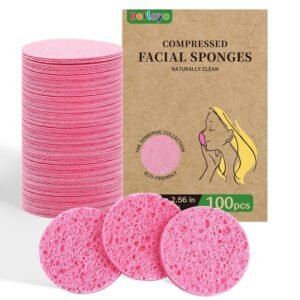 100-Count Compressed Facial Sponges, Natural Cellulose Face Sponges for Cleansing, Exfoliating, Washing face, Makeup Removal, and Spa Use – Travel Skincare Essentials for women