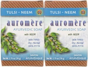 Auromere Ayurvedic Bar Soap, Tulsi Neem – Eco Friendly, Handmade, Vegan, Cruelty Free, Natural, Non GMO (2.75 oz), 2 pack
