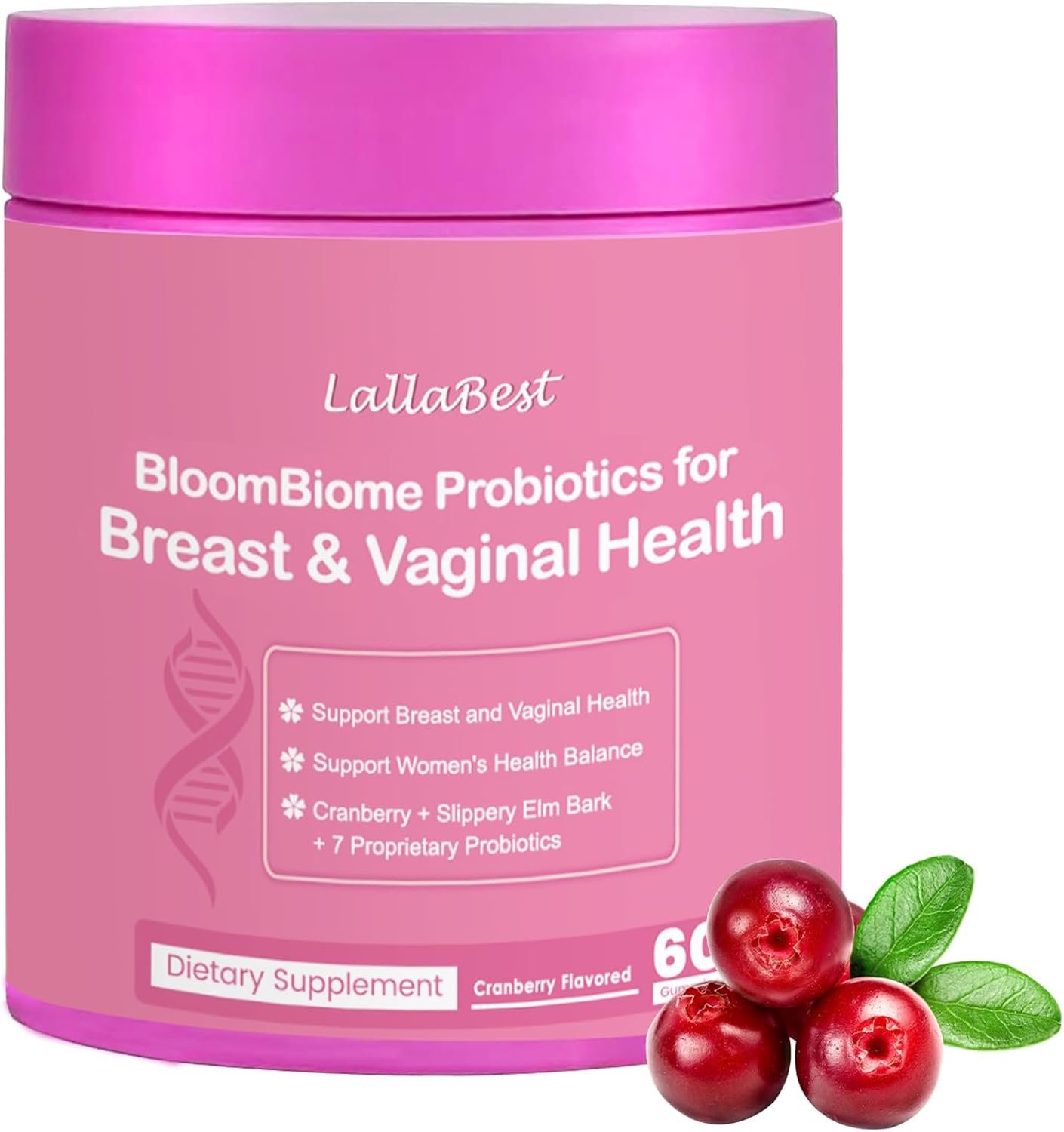 Vagina & Breast Probiotic Gummies for Women,with Slippery Elm Cranberry Extract,Supports Women’s Wellness & PH Balance,Clean,60 Gummies