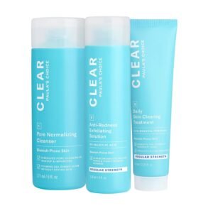 Paula’s Choice CLEAR 3-Piece Acne Kit, Includes Daily Cleanser, 2% Salicylic Acid Exfoliant & Benzoyl Peroxide Treatment, Prevents & Treats Mild to Severe Acne & Breakouts, Fragrance-Free, Set of 3
