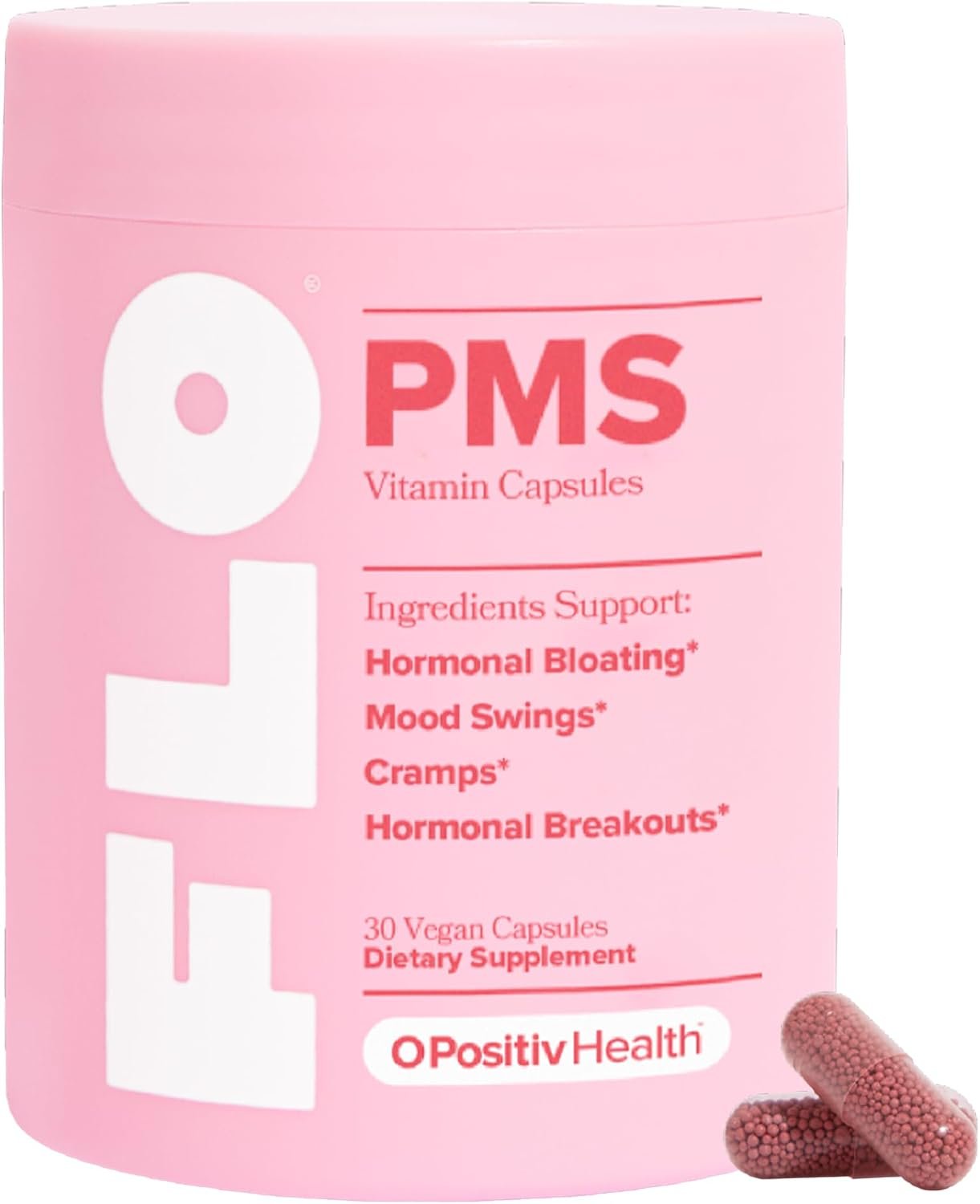 O Positiv FLO PMS Vitamins for Women, 30 Servings (Pack of 1) – Proactive PMS Relief – Targets Hormonal Breakouts, Bloating, Cramps, & Mood Swings with Chasteberry, Vitamin B6, & Lemon Balm