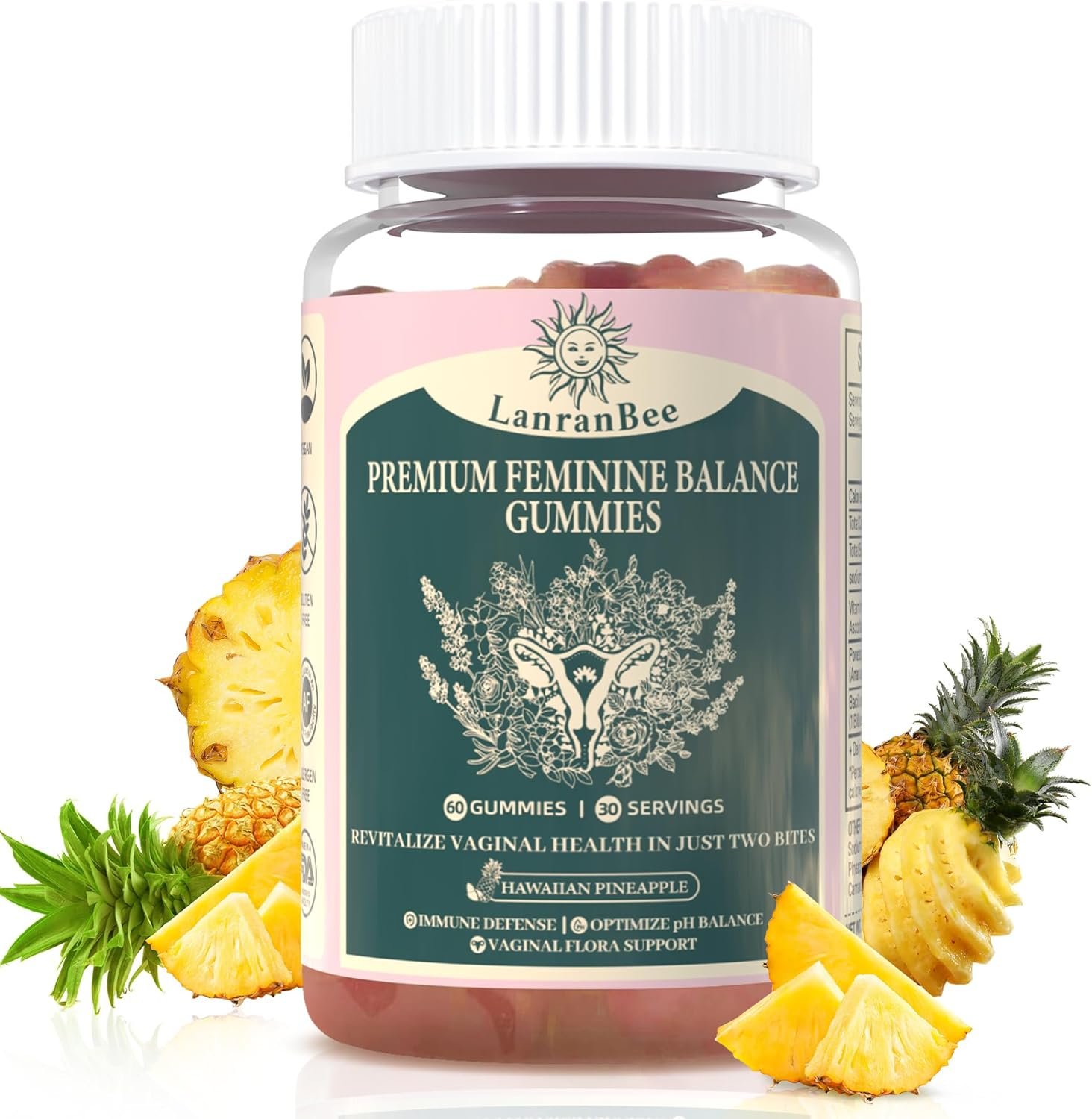 Pineapple Probiotics pH Balance for Women, Premium Feminine Balance Gummie | Support Healthy Odor and Vaginal Flora, Digestive Health & Immune, Hawaiian Pineapple, 60 Vegan Gummies – 30 Servings