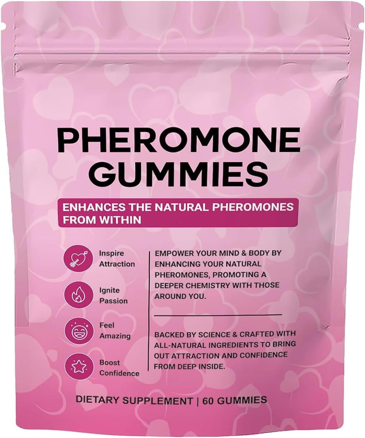 Official Pheromone Gummies with Slippery Elm, for Women,Enhance Supports Charm,Supports Balance,Confidence & Social Vibe,Vegan,Non-GMO,Gluten-Free,Strawberry Flavor,60 Gummies