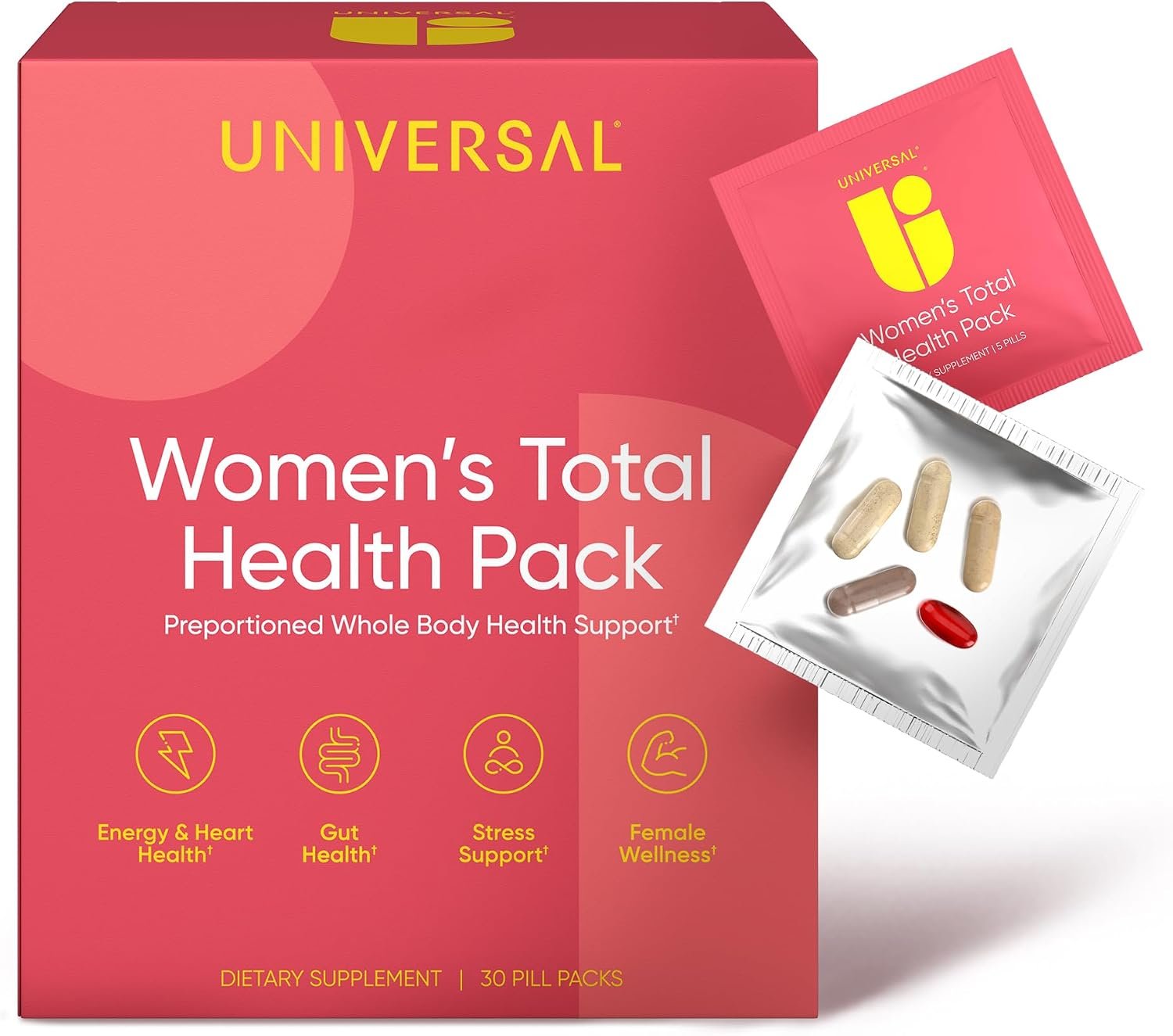Universal U Women’s Total Health Vitamin Packs — 23+ Vitamins, Minerals & Omega-3 Krill Oil with Ashwagandha, Cranberry & Chaste Tree Berry | Energy, Hormonal Balance, Mood, Skin, Gut | 30 Daily Packs