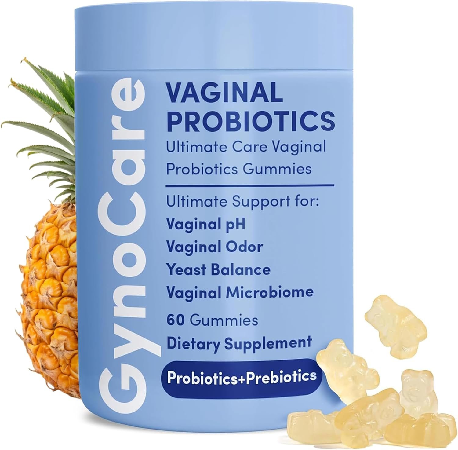 Vaginal Probiotics pH Balance Gummies for Women Vaginal Health & Odor | Prebiotics and Probiotics for Women, Pineapple gummies for ph Balance and Vaginal Health, Vaginal Odor Control, 60 Gummies
