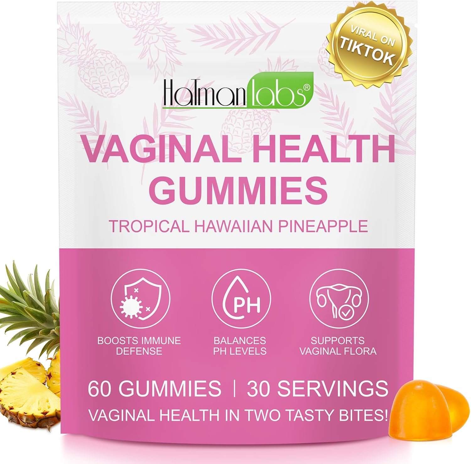 Vaginal Probiotics Gummies for Women, PH Balance for Women, Hawaiian Pineapple Gummies for PH Health, Improve Immune, Women’s Vaginal Health Supplement, 60 Gummies