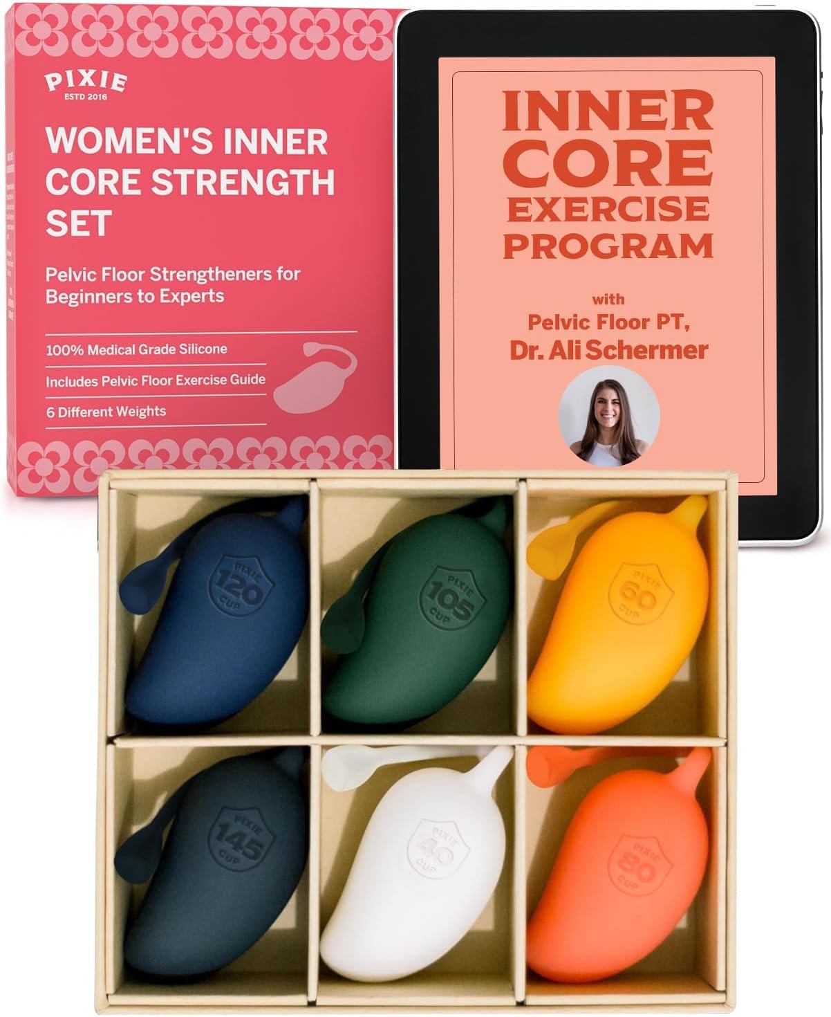 Pixie Inner Core Wellness & Strength Training for Feminine Care – Women’s Core Strength Set – Set of 6 – Includes Easy-to-Read Guide & Exercises for Beginners & Advanced