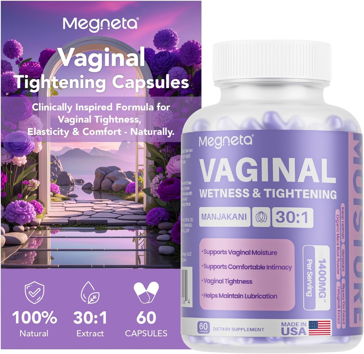 Vaginal Tightening, Moisture Support, 60 Vegan Capsules