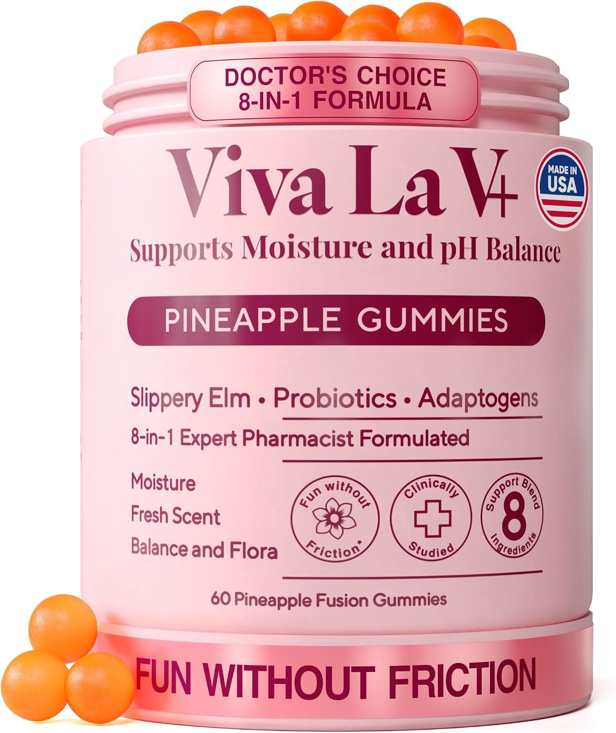 Slippery Elm for Women, 8-in-1 Vaginal Probiotic Gummies, Pineapple, 60ct