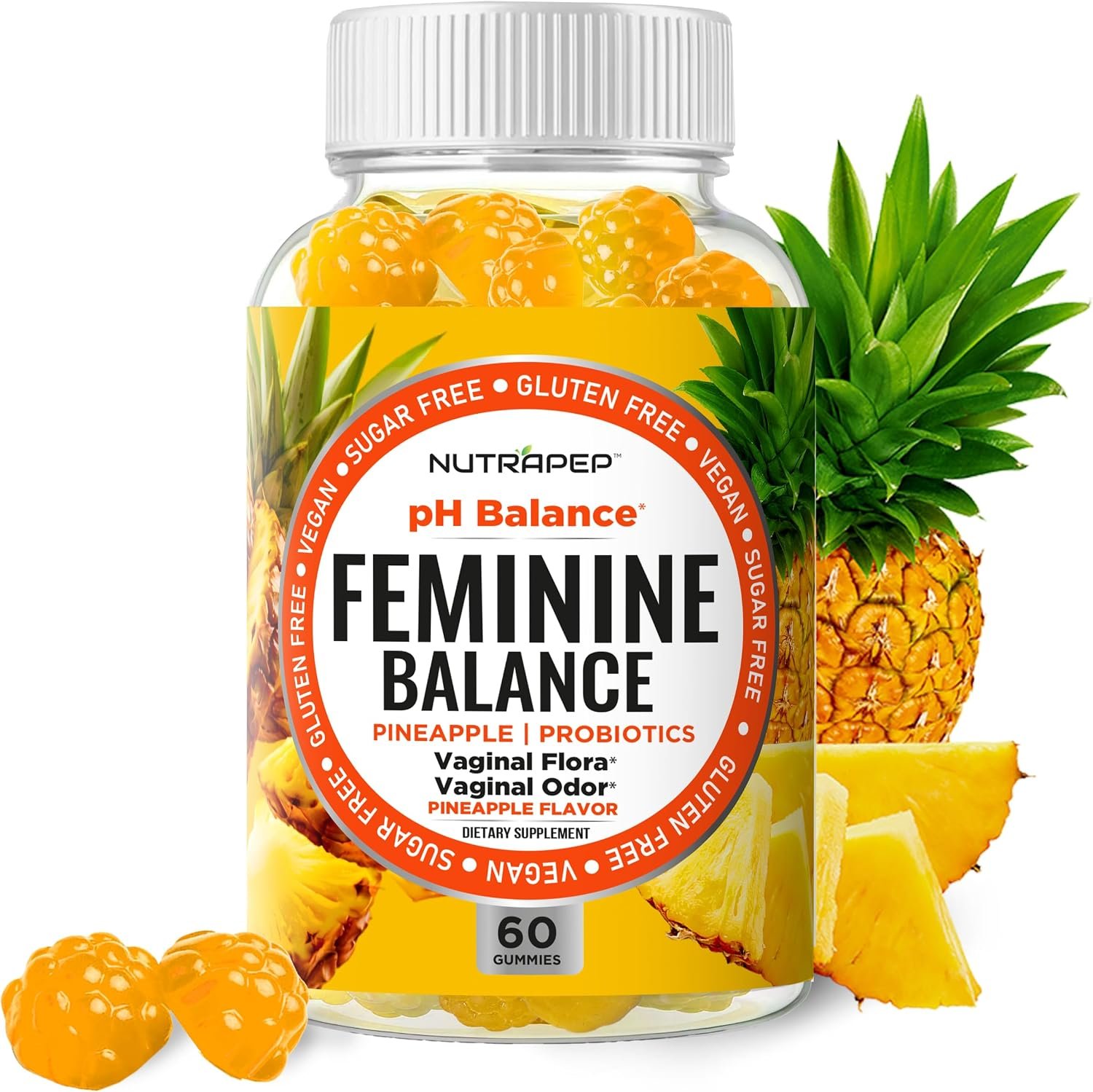 NutraPep Feminine Balance Probiotics Gummies for Women – Vaginal Health & Women’s pH Balance Natural Gummy Supplement with Cranberry Pineapple Powder – Sugar Free Gluten Free Vegan
